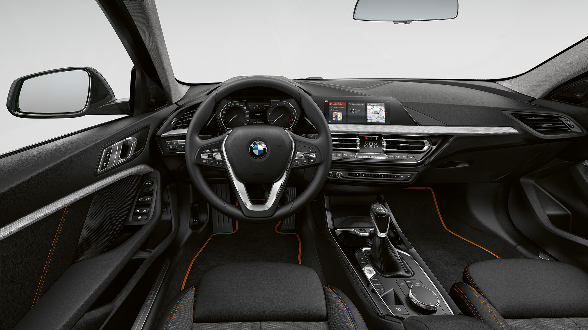 BMW 1 Series Model Sport Line, cockpit with Sport leather steering wheel.