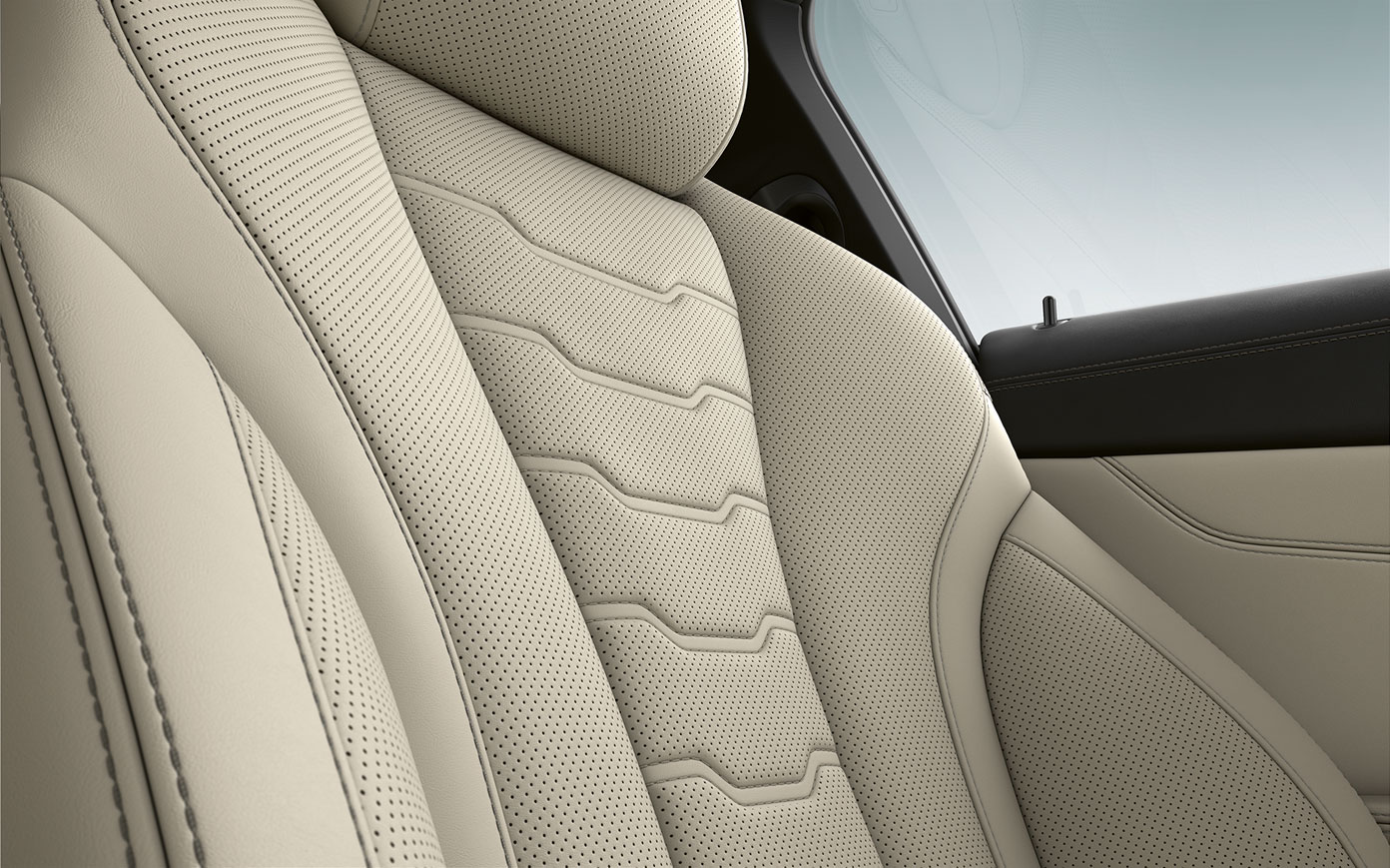 Close-up of the upholstery and stitching of the BMW 8 Series Coupé.