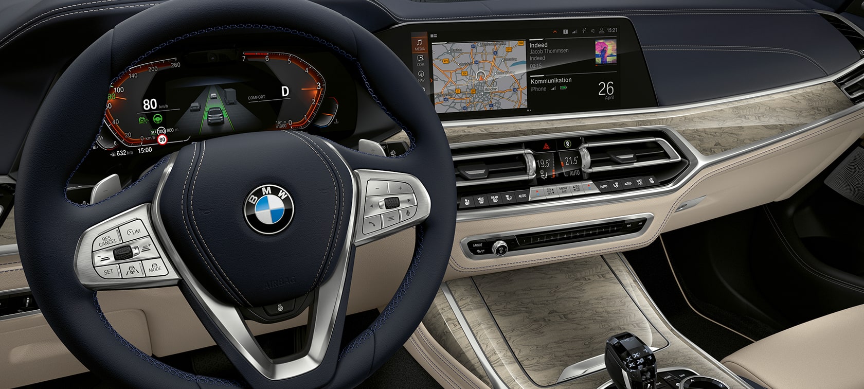 BMW X7 M Automobile, cockpit with focus on instrument cluster and driver’s panel, G07